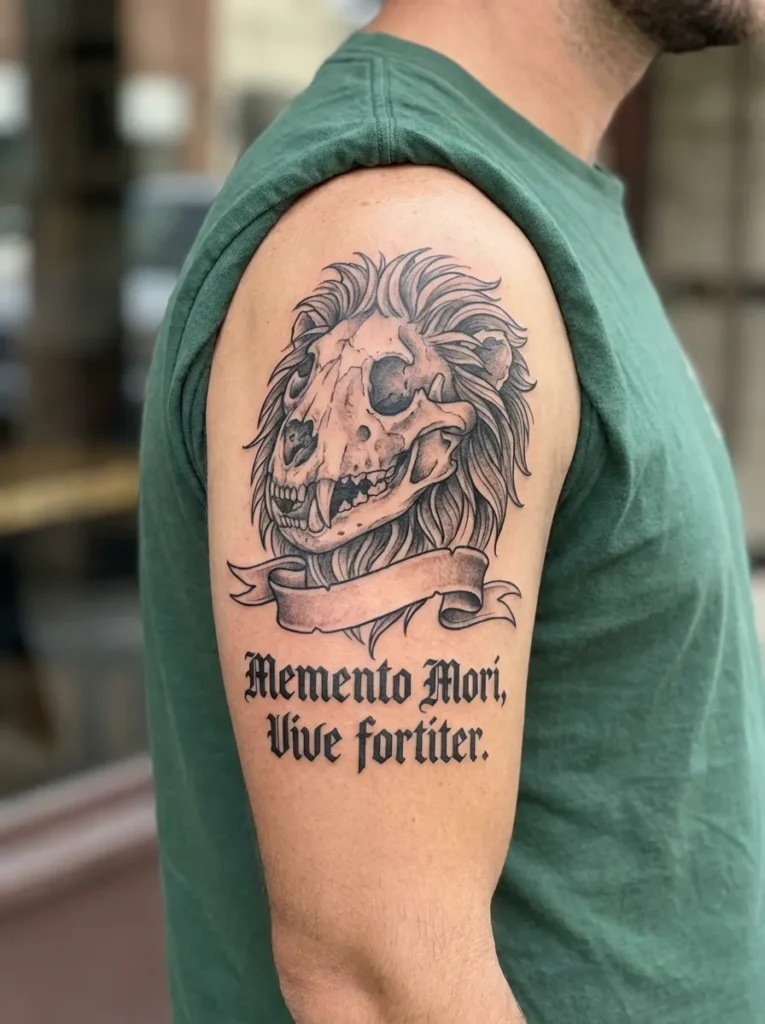 Lion Skull with Script Quote