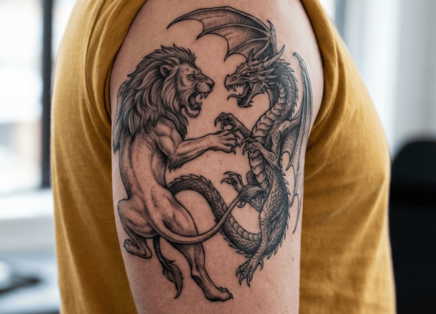 Lion and Dragon Tattoo Designs