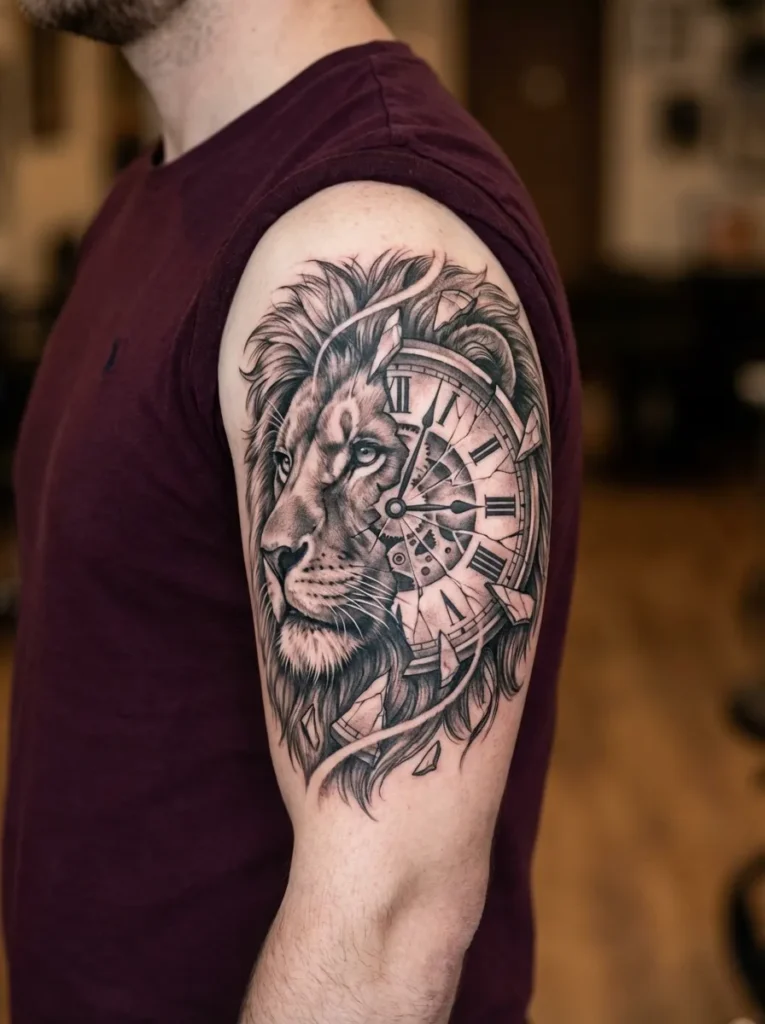 Lion with Broken Clock Design