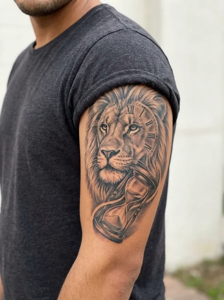 Lion with Clock and Hourglass Combination