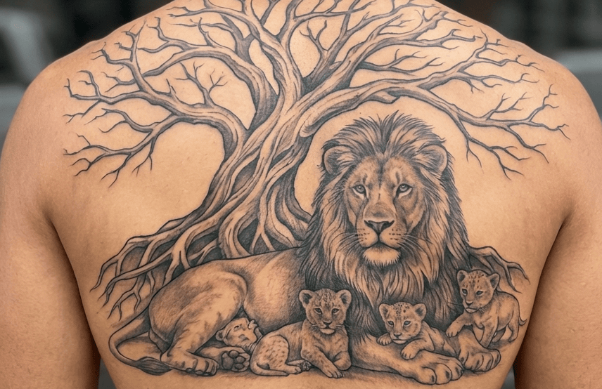 Lion with Cubs Tattoo Ideas