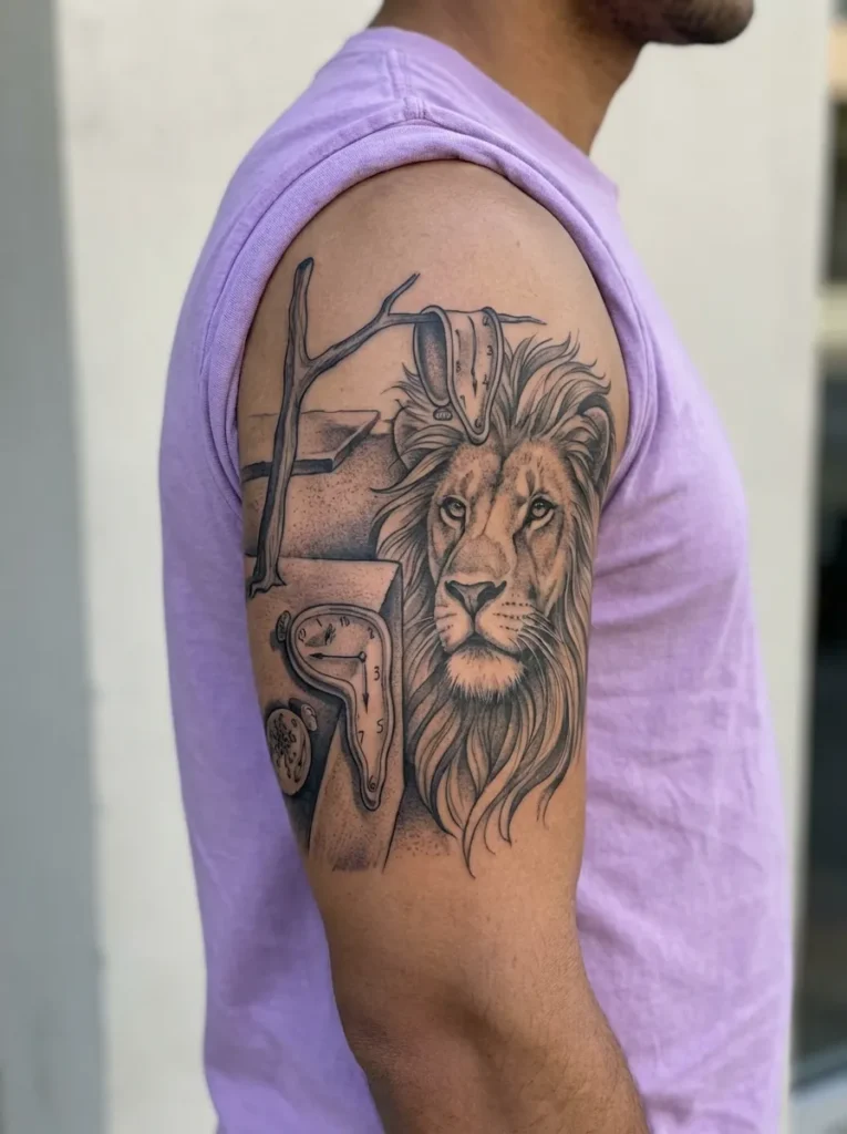  Lion with Melting Clock Inspired by Surreal Art