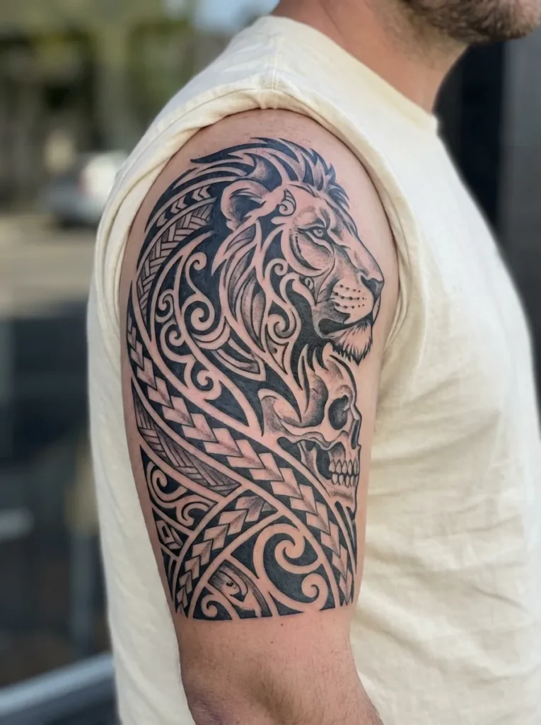 Lion with Tribal Skull Elements