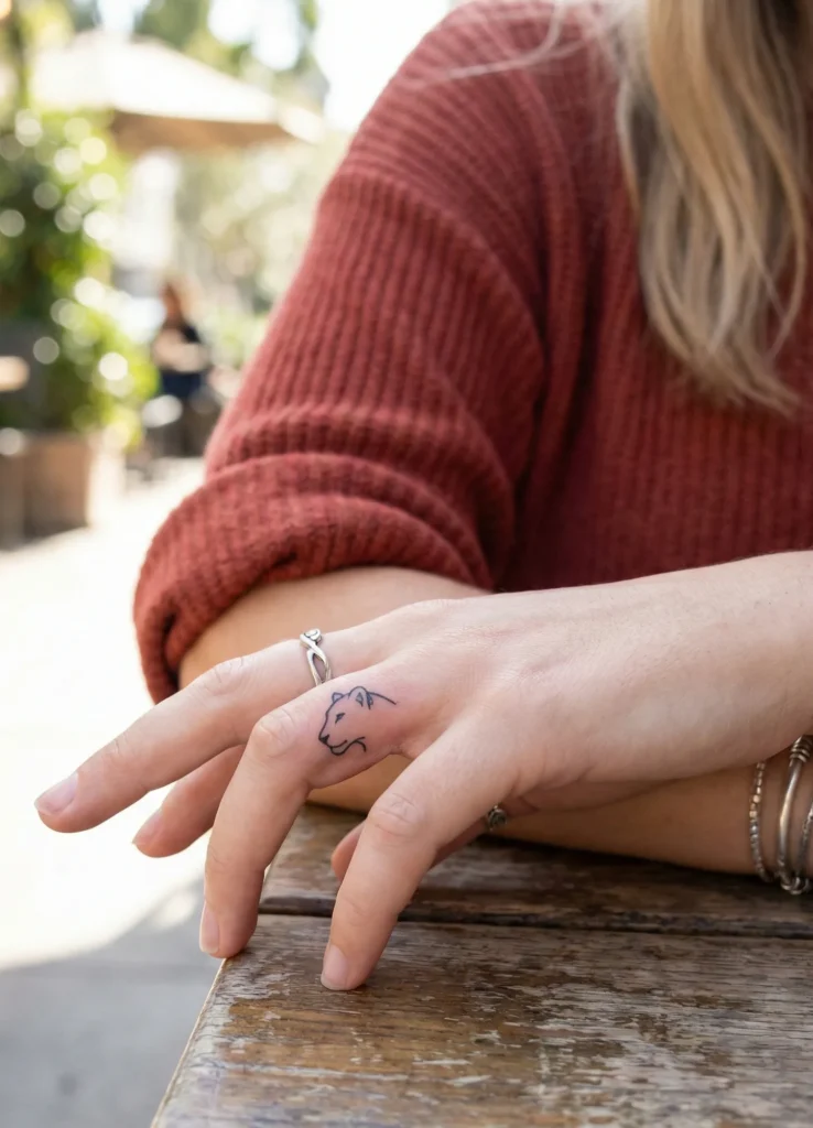 Lioness Profile Finger Tattoo