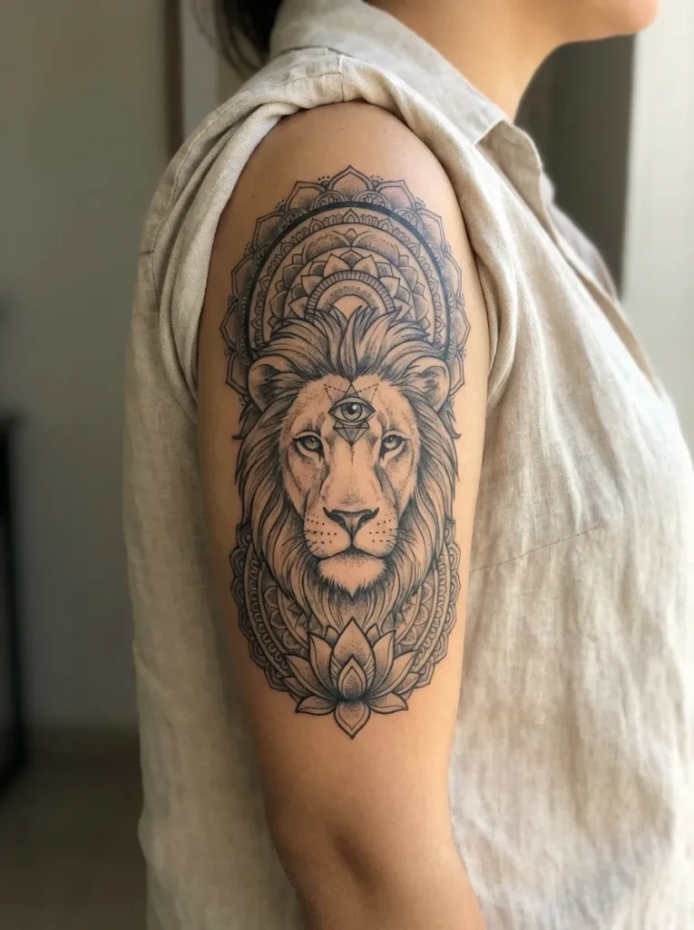 Mandala Lion with Third-Eye Symbolism