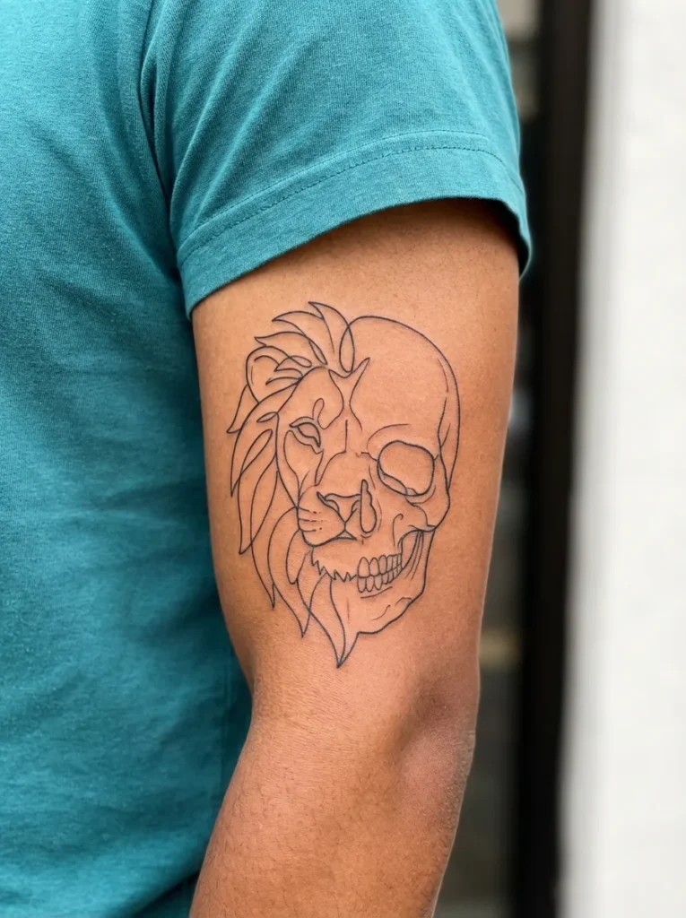 Minimalist Lion & Skull Outline