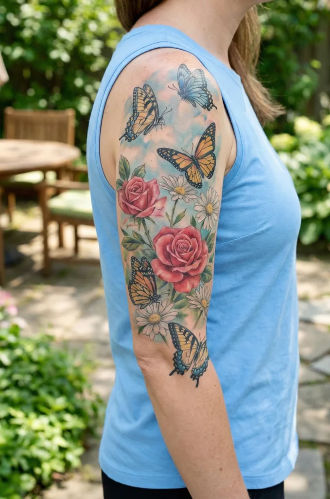  Multiple Butterfly With Rose and Daisy