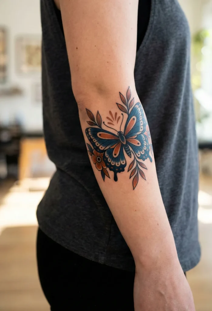 Neo Traditional Butterfly with Artistic Composition