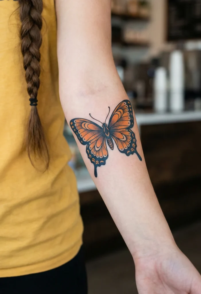 Neo Traditional Butterfly with Decorative Linework
