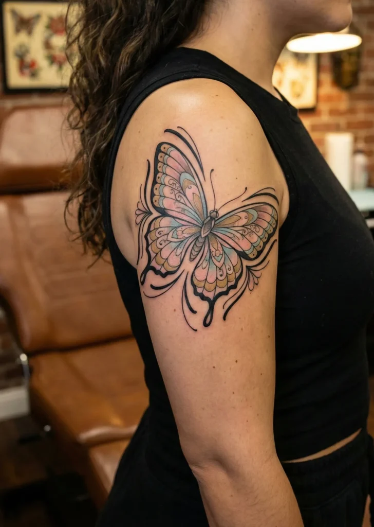 Neo Traditional Butterfly with Feminine Details