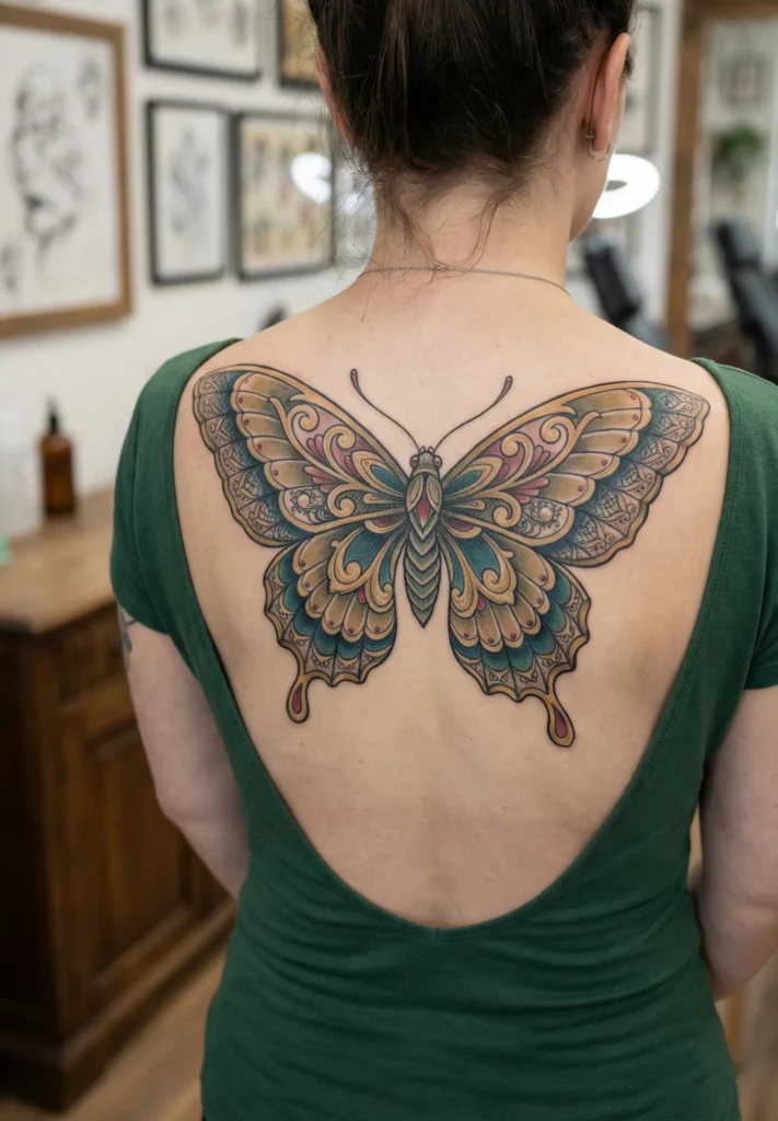 Neo Traditional Butterfly with Ornamental Wings