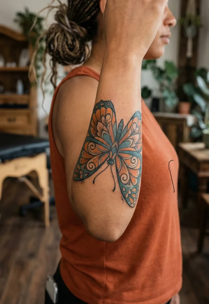 Neo Traditional Butterfly with Stylized Wing Patterns