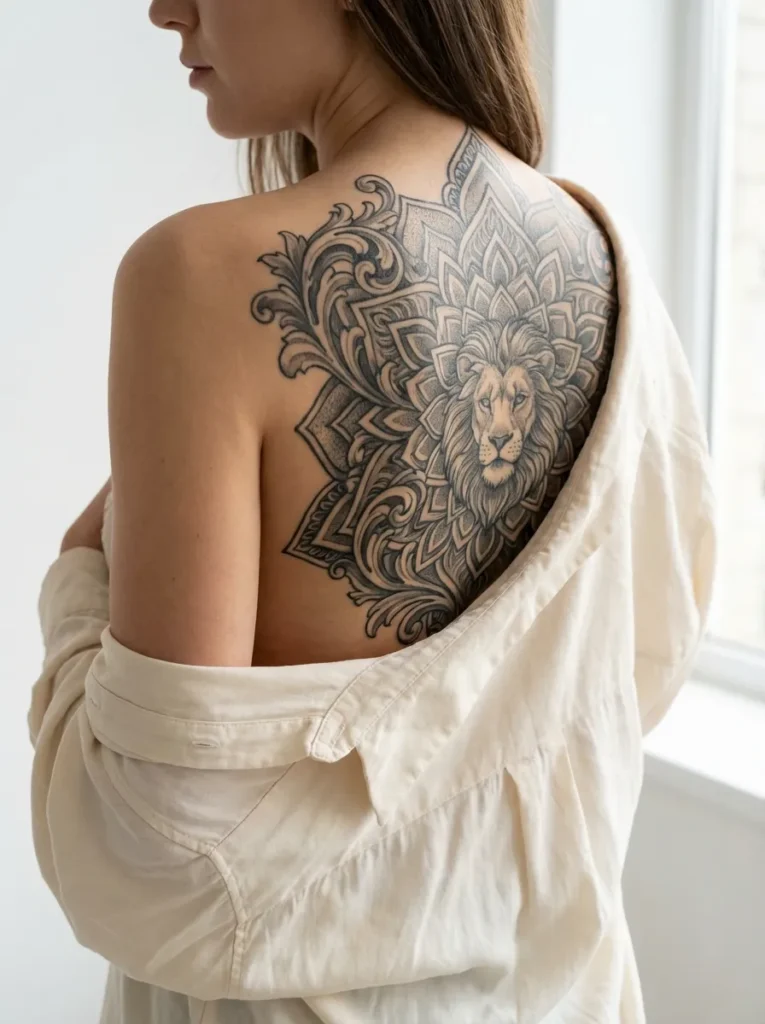 Ornamental Mandala Lion for Back or Thigh