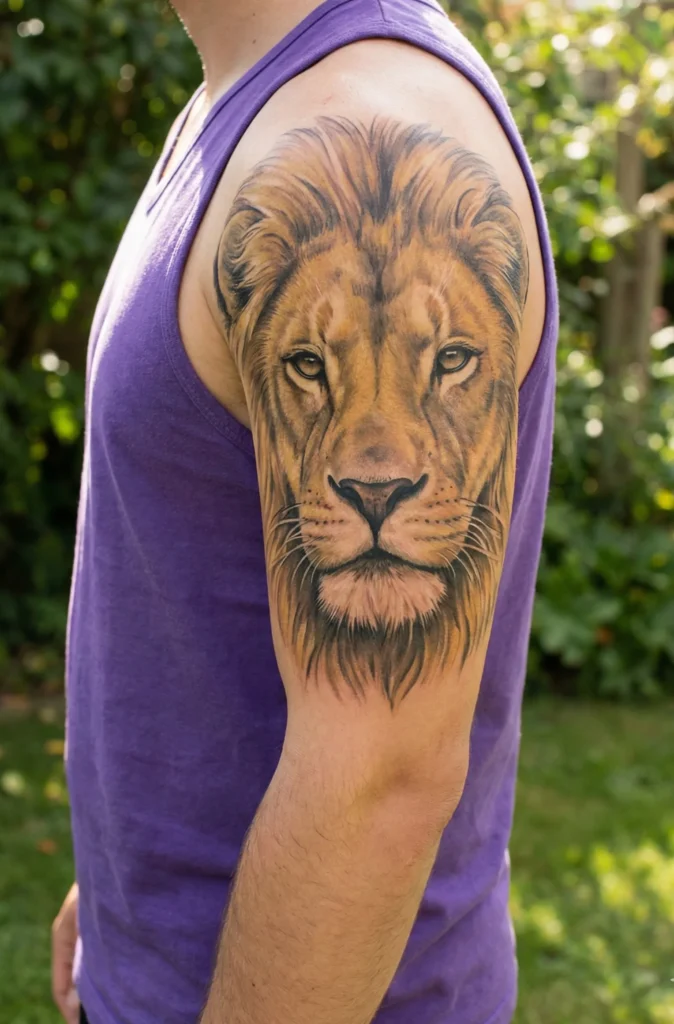  Realistic Lion Tattoo with Calm Powerful Expression
