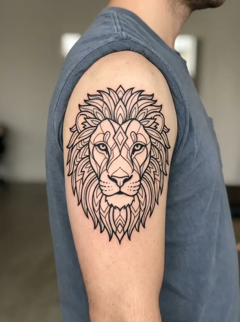 Symmetrical Mandala Lion Head with Bold Linework