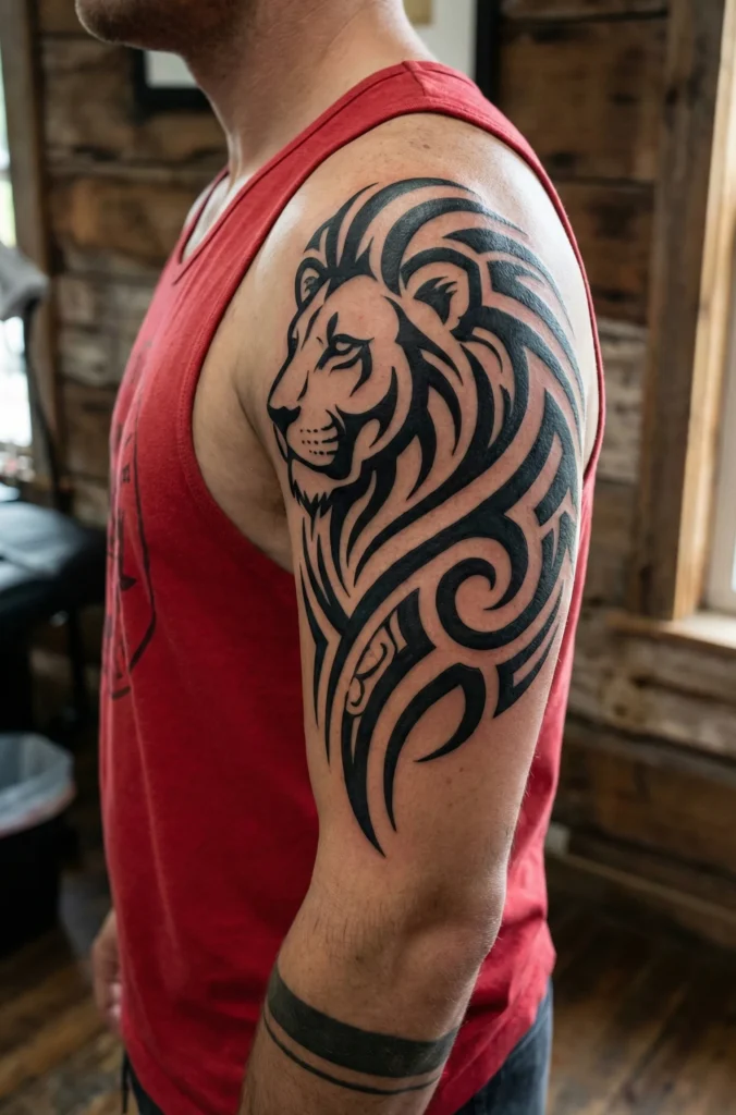 Tribal Lion Tattoo with Bold Black Linework