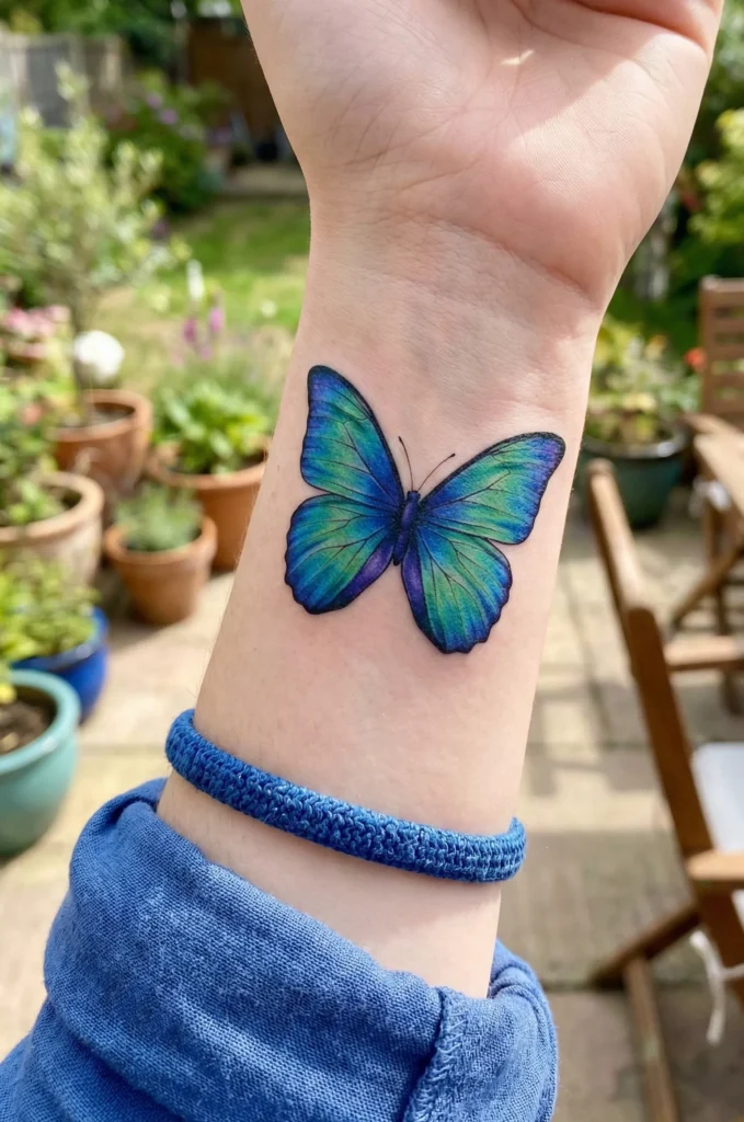 Vibrant Colourful Butterfly Tattoo with Gradient Wing Colors