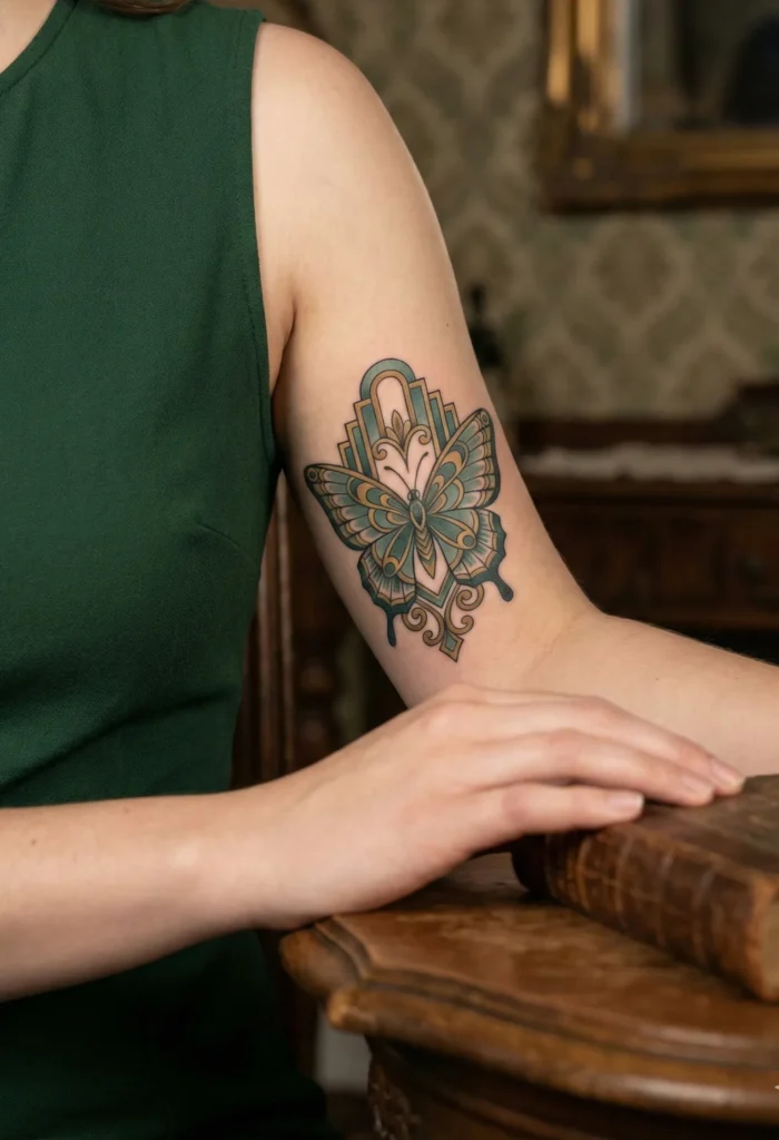 Vintage Butterfly Tattoo with 1920s Art Style