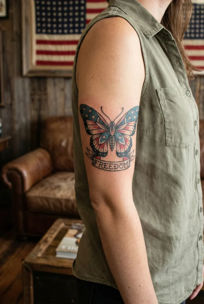 Vintage Butterfly Tattoo with Americana Influence