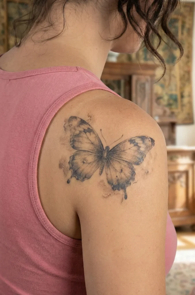 Vintage Butterfly Tattoo with Antique Ink Texture