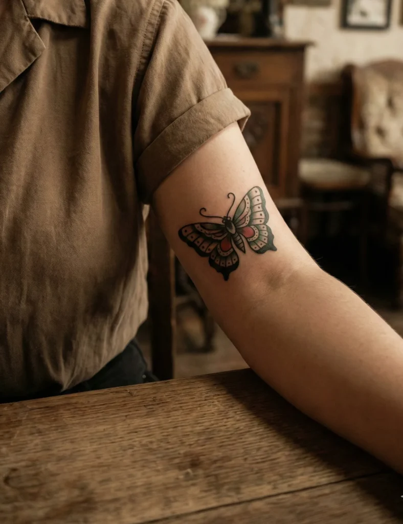 Vintage Butterfly Tattoo with Classic Shading