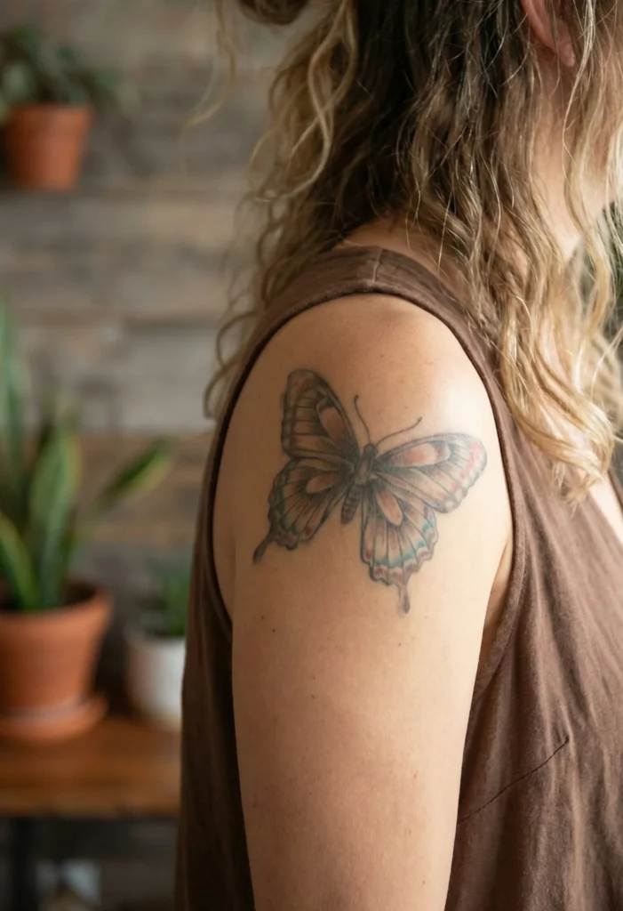 Vintage Butterfly Tattoo with Faded Ink Effect