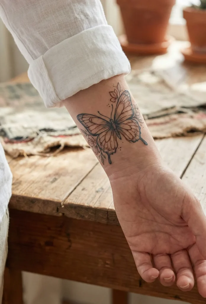 Vintage Butterfly Tattoo with Hand-Drawn Detail
