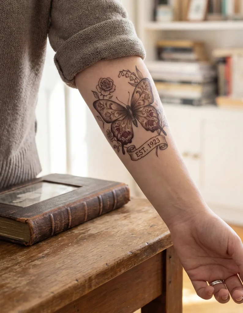 Vintage Butterfly Tattoo with Heritage Aesthetic