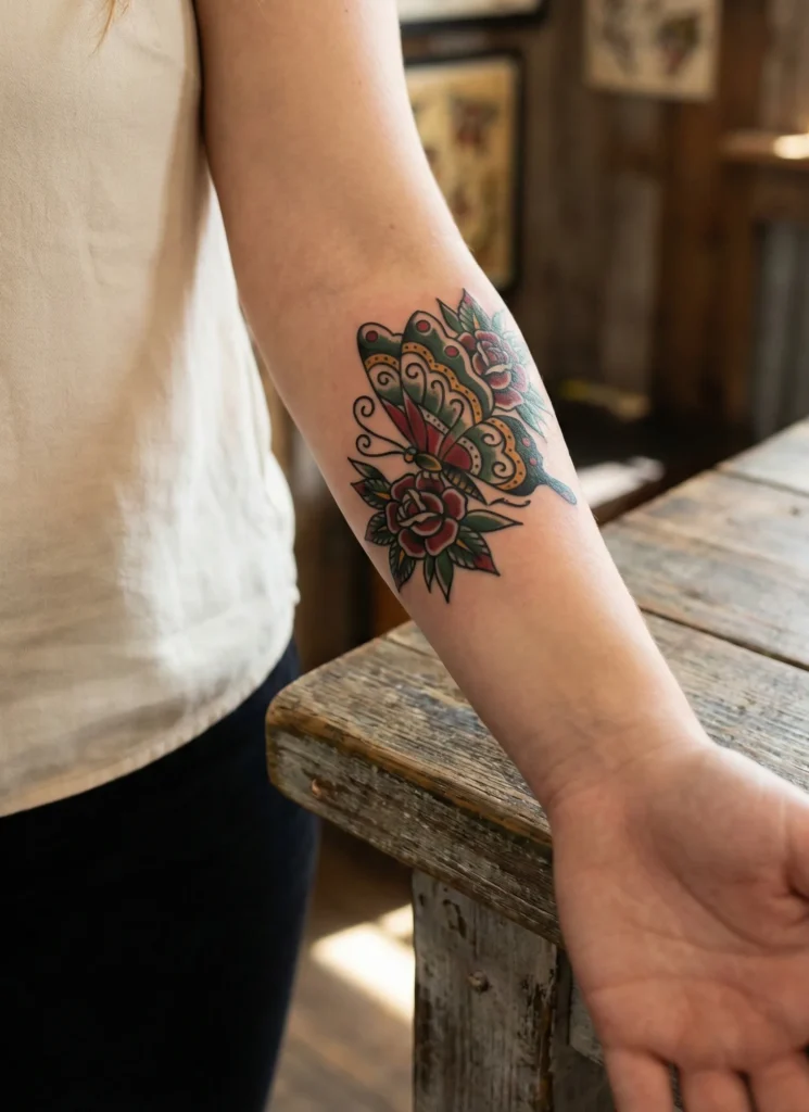 Vintage Butterfly Tattoo with Traditional Tattoo Vibes
