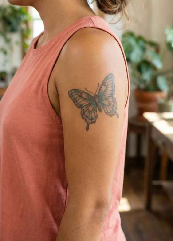 Vintage Butterfly Tattoo with Weathered Ink Finish