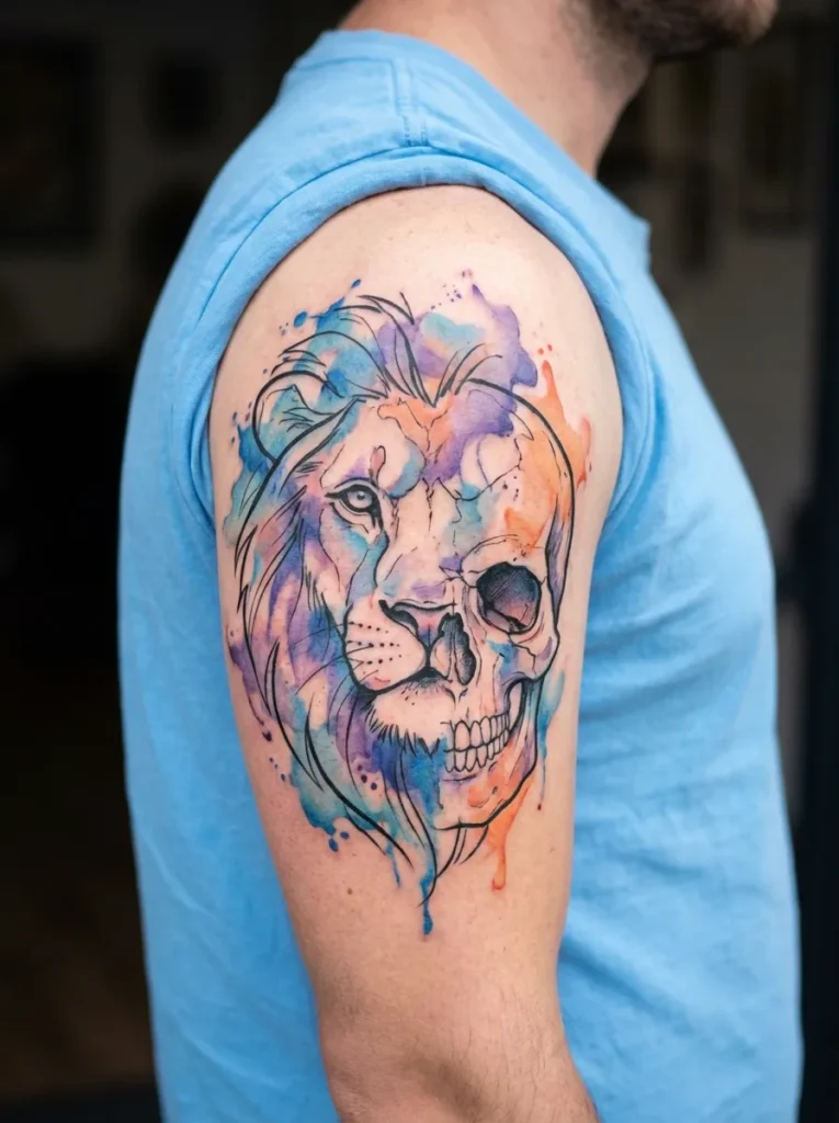 Watercolor Lion & Skull
