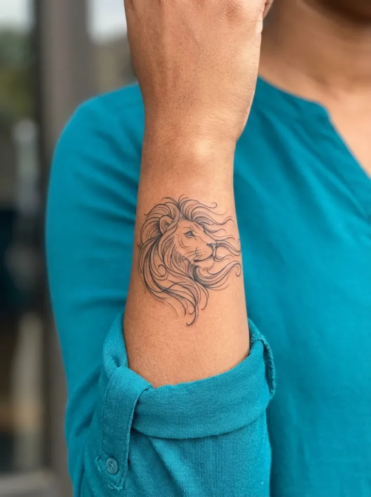 Wrist Lion Tattoo with Flowing Mane Lines