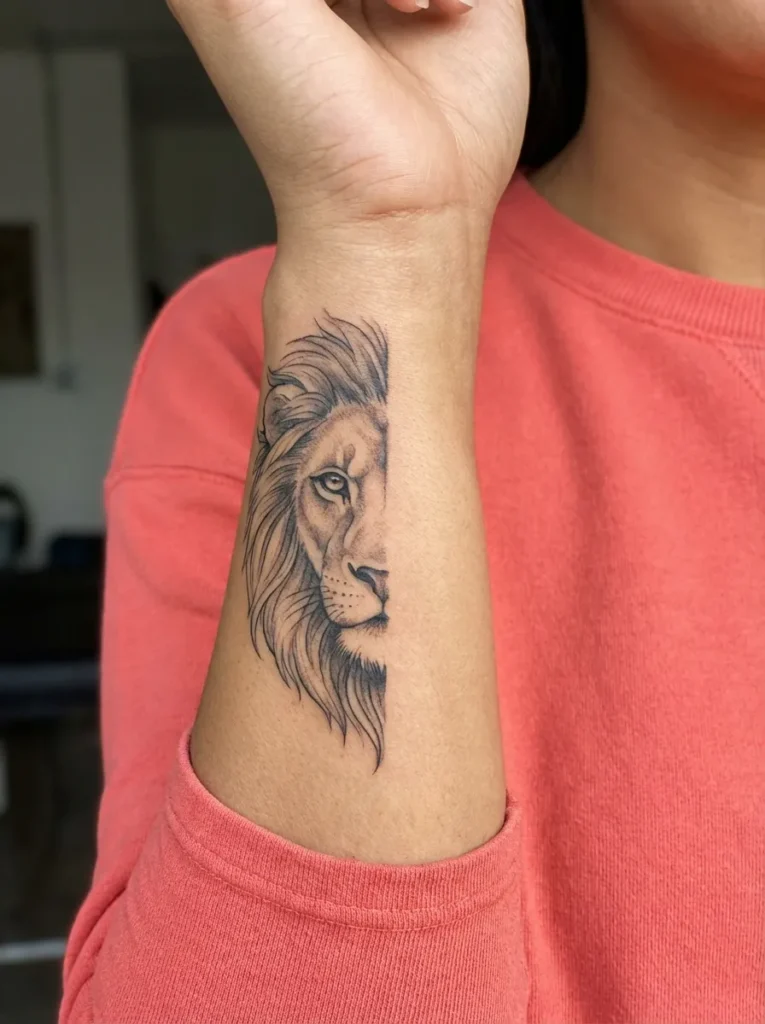 Wrist Lion Tattoo with Half-Face Detail