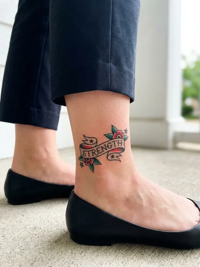  Banner Script Ankle Tattoo