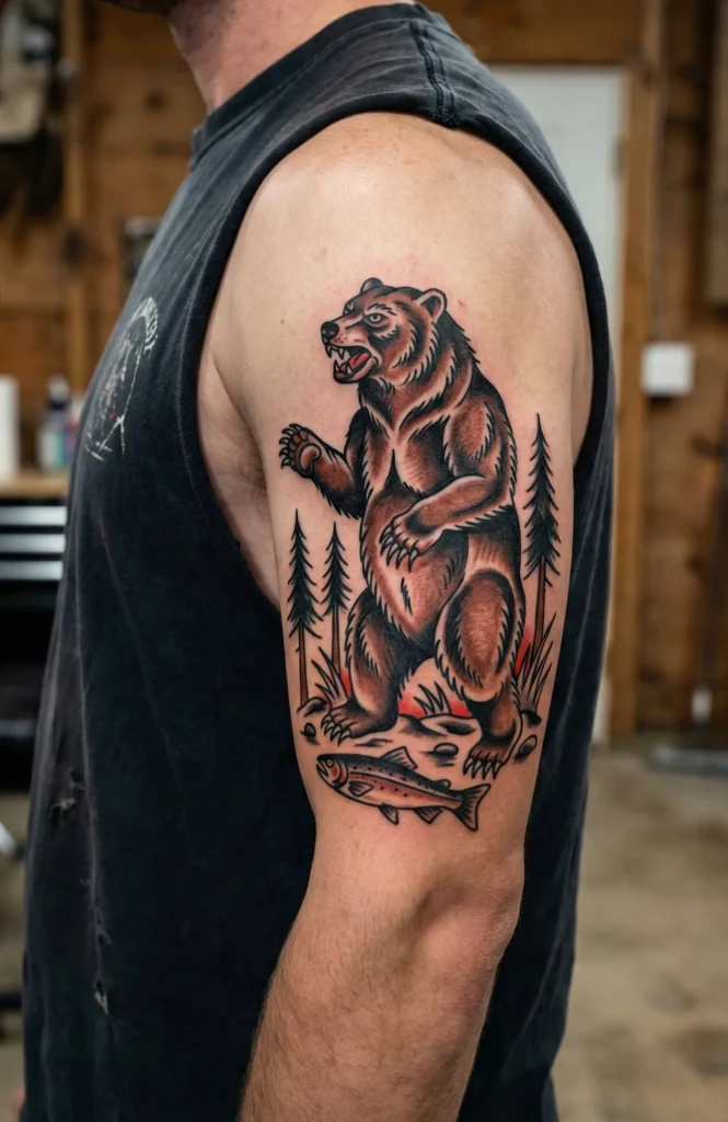 American Traditional Bear Tattoo