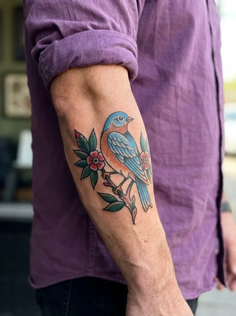 American Traditional Bluebird Tattoo