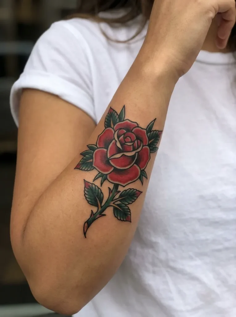  Classic Red Rose Tattoo