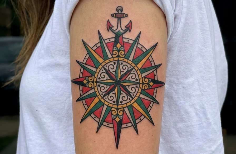 American Traditional Compass Tattoo