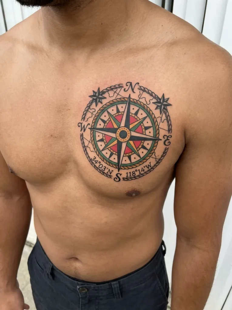  American Traditional Compass Tattoo