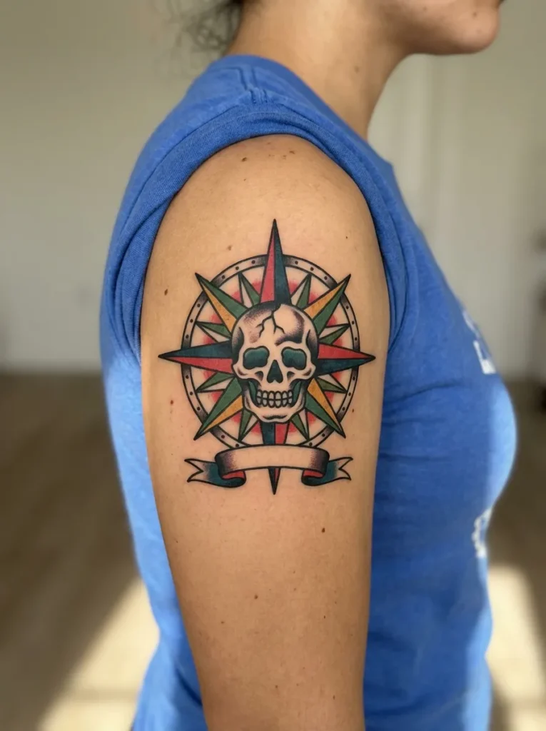 Compass and Skull Tattoo