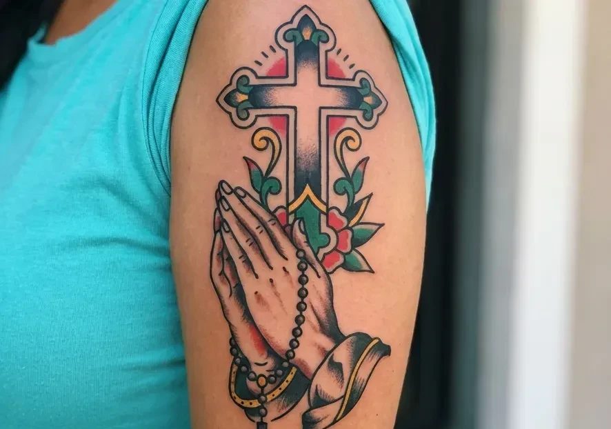 American Traditional Cross Tattoo