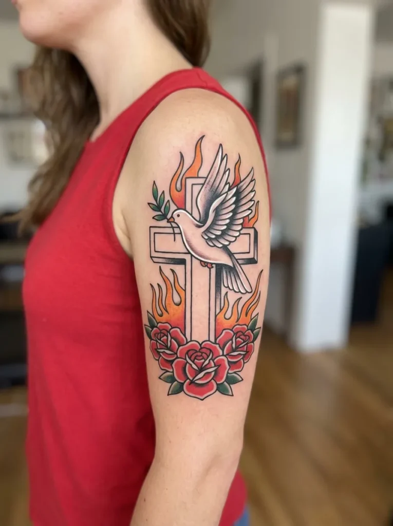 Cross and Dove Tattoo