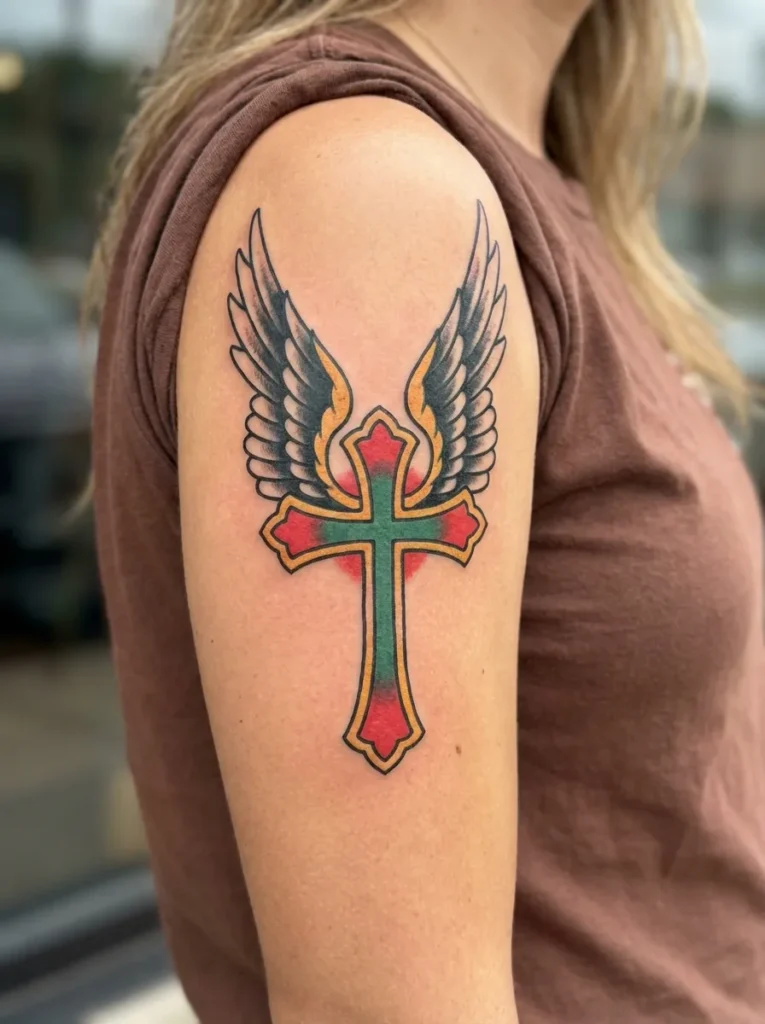 Cross and Wings Tattoo