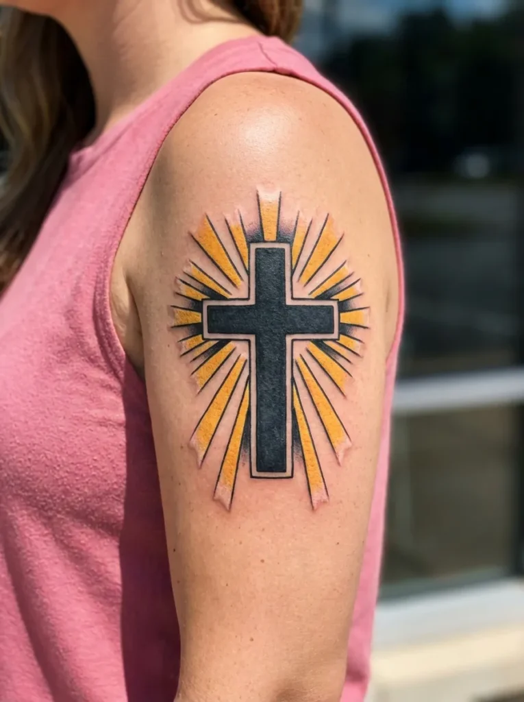 Cross with Rays of Light Tattoo