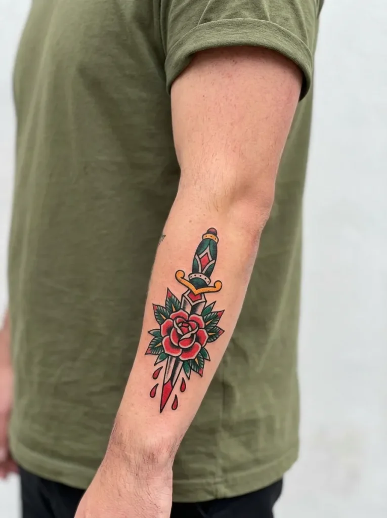 American Traditional Dagger Tattoo
