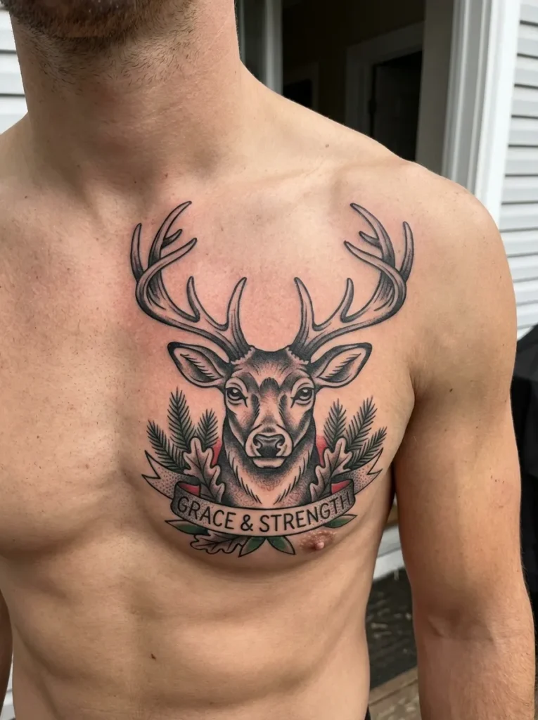 American Traditional Deer Tattoo