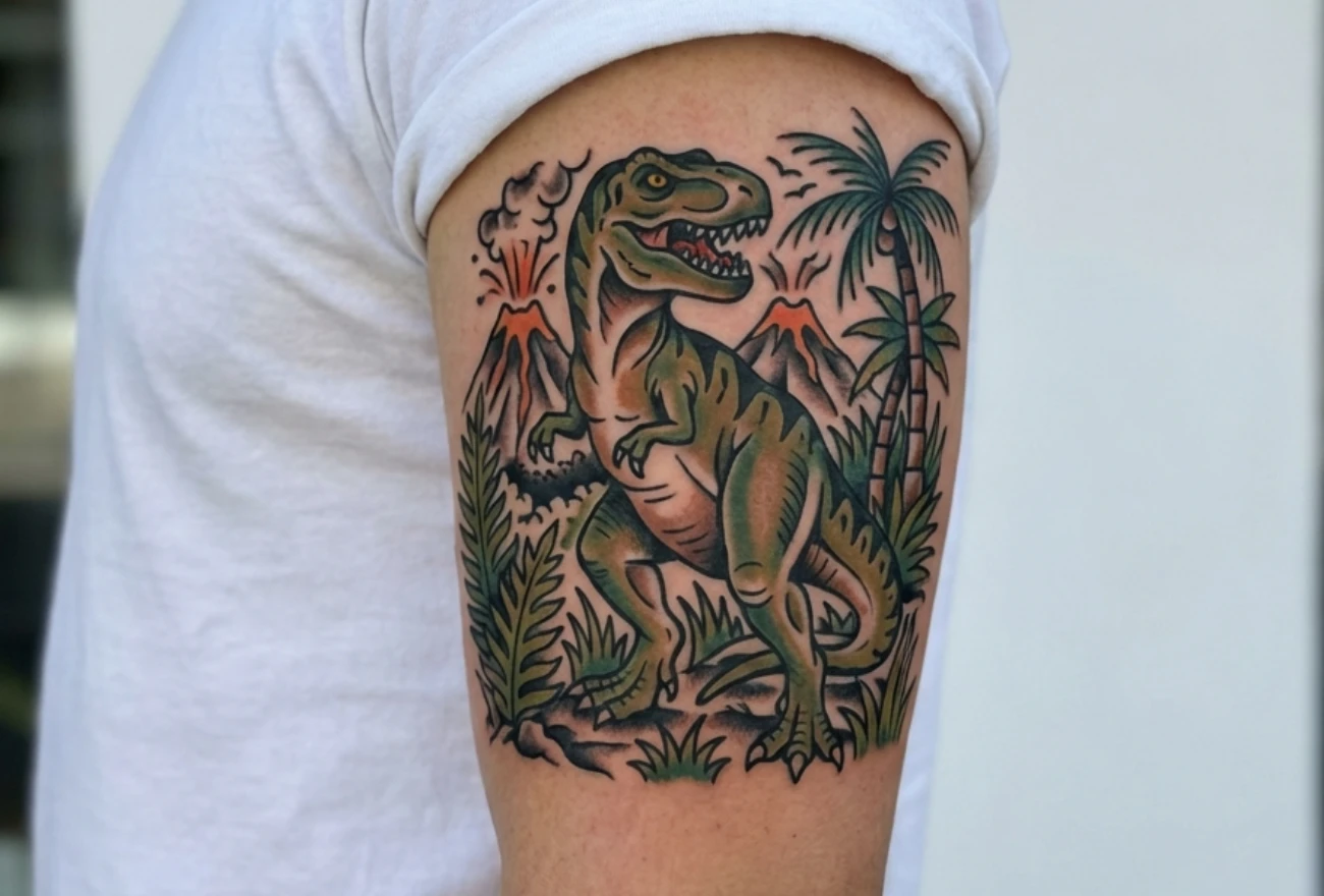 American Traditional Dinosaur Tattoos
