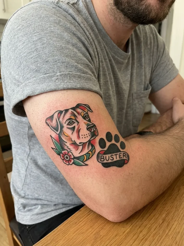 Dog Paw and Face Tattoo
