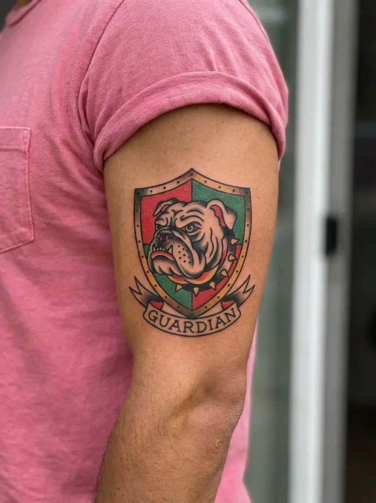 Dog with Shield Tattoo