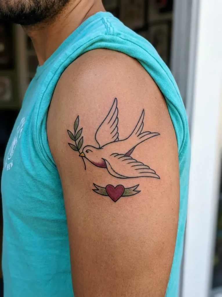 American Traditional Dove Tattoo